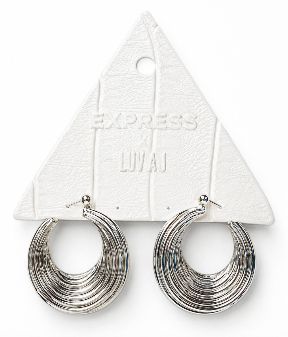 NEW EXPRESS X LUV AJ SILVER MINI WAVE HOOP EARRINGS